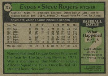 1979 Topps #235 Steve Rogers Back