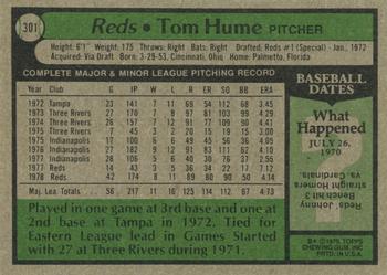 1979 Topps #301 Tom Hume Back