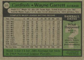 1979 Topps #319 Wayne Garrett Back