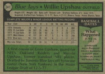 1979 Topps #341 Willie Upshaw Back