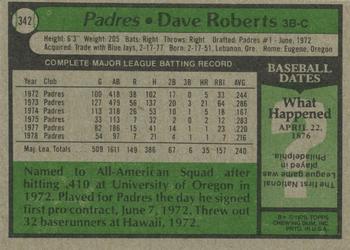1979 Topps #342 Dave Roberts Back