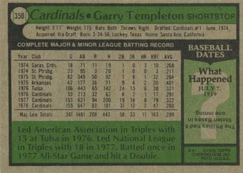 1979 Topps #350 Garry Templeton Back