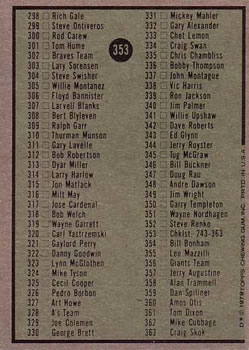 1979 Topps #353 Checklist: 243-363 Back