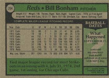 1979 Topps #354 Bill Bonham Back