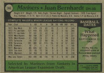 1979 Topps #366 Juan Bernhardt Back