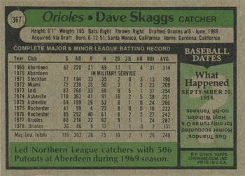 1979 Topps #367 Dave Skaggs Back