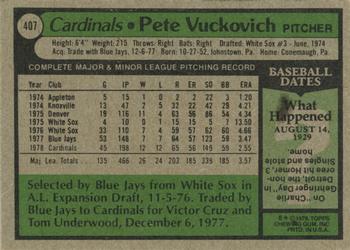 1979 Topps #407 Pete Vuckovich Back
