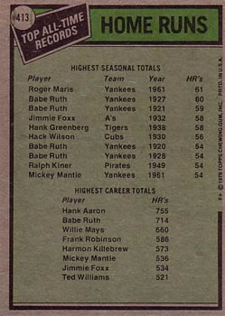 1979 Topps #413 All-Time Record Holders: Home Runs (Roger Maris / Hank Aaron) Back