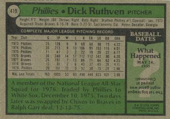 1979 Topps #419 Dick Ruthven Back
