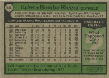1979 Topps #449 Bombo Rivera Back