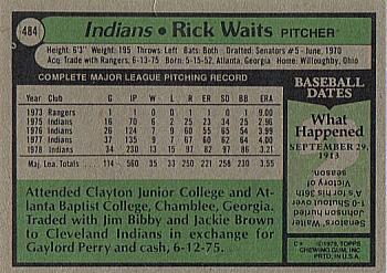 1979 Topps #484 Rick Waits Back