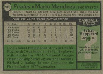 1979 Topps #509 Mario Mendoza Back