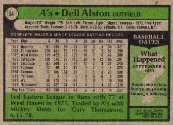 1979 Topps #54 Dell Alston Back