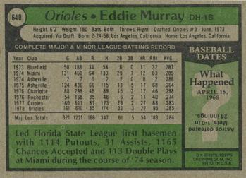 1979 Topps #640 Eddie Murray Back
