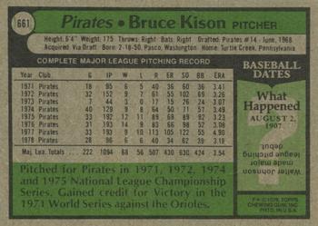1979 Topps #661 Bruce Kison Back