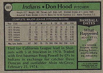 1979 Topps #667 Don Hood Back