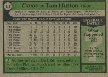 1979 Topps #673 Tom Hutton Back