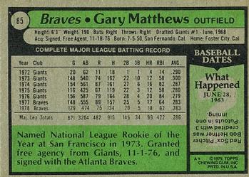 1979 Topps #85 Gary Matthews Back