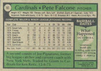 1979 Topps #87 Pete Falcone Back