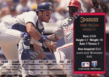 1994 Donruss - Promotional Samples #5 Mike Piazza Back