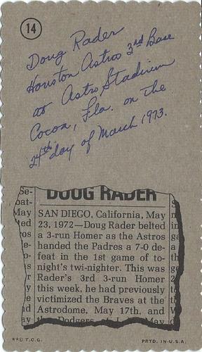 1974 Topps Deckle #14 Doug Rader Back