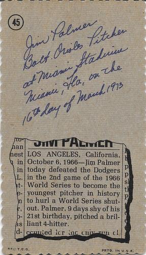 1974 Topps Deckle #45 Jim Palmer Back
