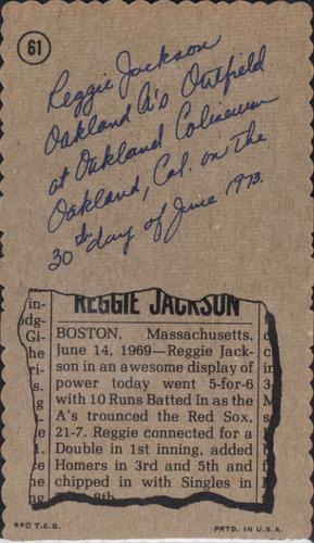 1974 Topps Deckle #61 Reggie Jackson Back