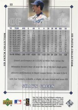 2003 UD Patch Collection #53 Shawn Green Back