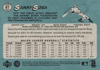 2003 Upper Deck Vintage #61 Sammy Sosa Back