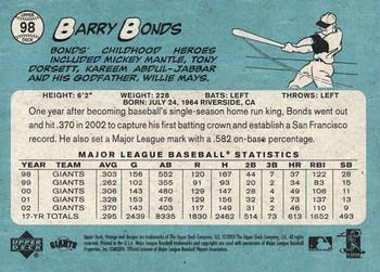2003 Upper Deck Vintage #98 Barry Bonds Back