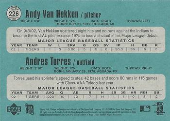 2003 Upper Deck Vintage #226 Andy Van Hekken / Andres Torres Back