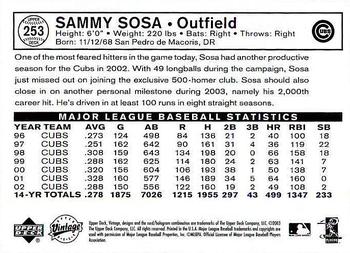 2003 Upper Deck Vintage #253 Sammy Sosa Back