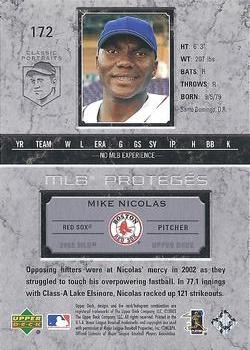 2003 Upper Deck Classic Portraits #172 Mike Nicolas Back