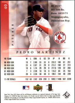 2003 Upper Deck Honor Roll #40 Pedro Martinez Back