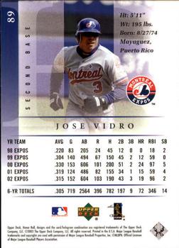 2003 Upper Deck Honor Roll #89 Jose Vidro Back