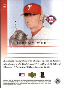 2003 Upper Deck Honor Roll #154 Jeremy Wedel Back