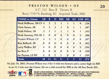 2004 Fleer Classic Clippings #20 Preston Wilson Back