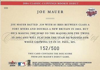 2004 Fleer Classic Clippings #101 Joe Mauer Back