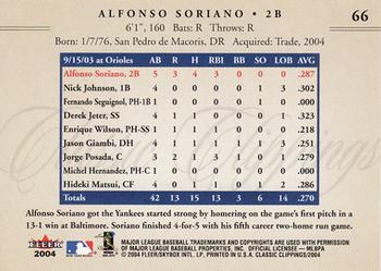 2004 Fleer Classic Clippings #66 Alfonso Soriano Back