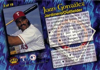 1995 National Packtime #3 Juan Gonzalez Back