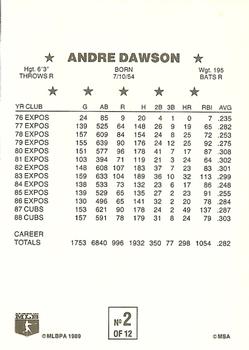 1989 Ralston Cereal Superstars #2 Andre Dawson Back