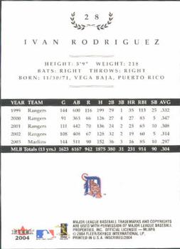 2004 Fleer InScribed #28 Ivan Rodriguez Back
