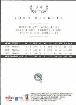 2004 Fleer InScribed #30 Josh Beckett Back