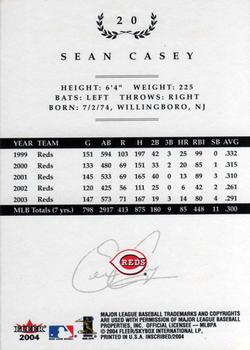 2004 Fleer InScribed #20 Sean Casey Back