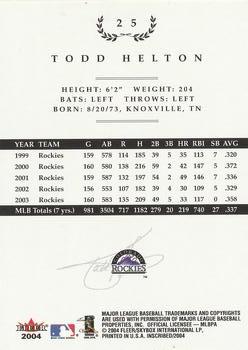 2004 Fleer InScribed #25 Todd Helton Back
