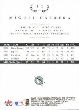 2004 Fleer InScribed #31 Miguel Cabrera Back