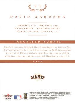 2004 Fleer InScribed #93 David Aardsma Back