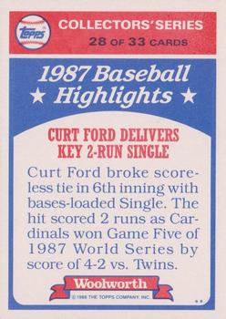 1988 Topps Woolworth Baseball Highlights #28 World Series - Game #5 Back