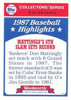 1988 Topps Woolworth Baseball Highlights #4 Don Mattingly Back