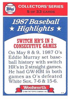 1988 Topps Woolworth Baseball Highlights #5 Eddie Murray Back